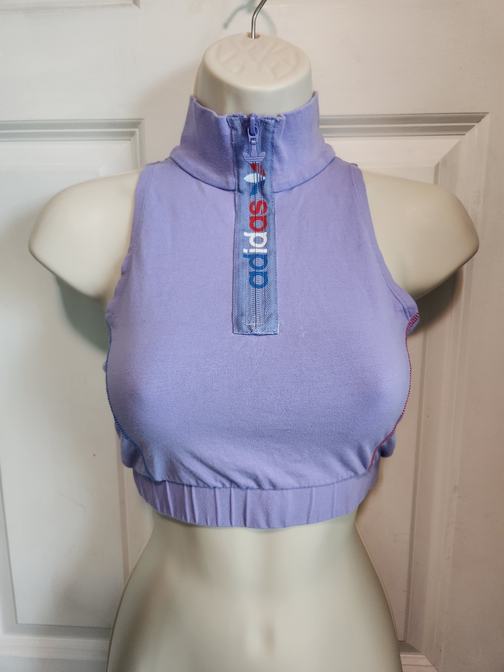 adidas Lavender Zip Mock-Neck Cropped Tank